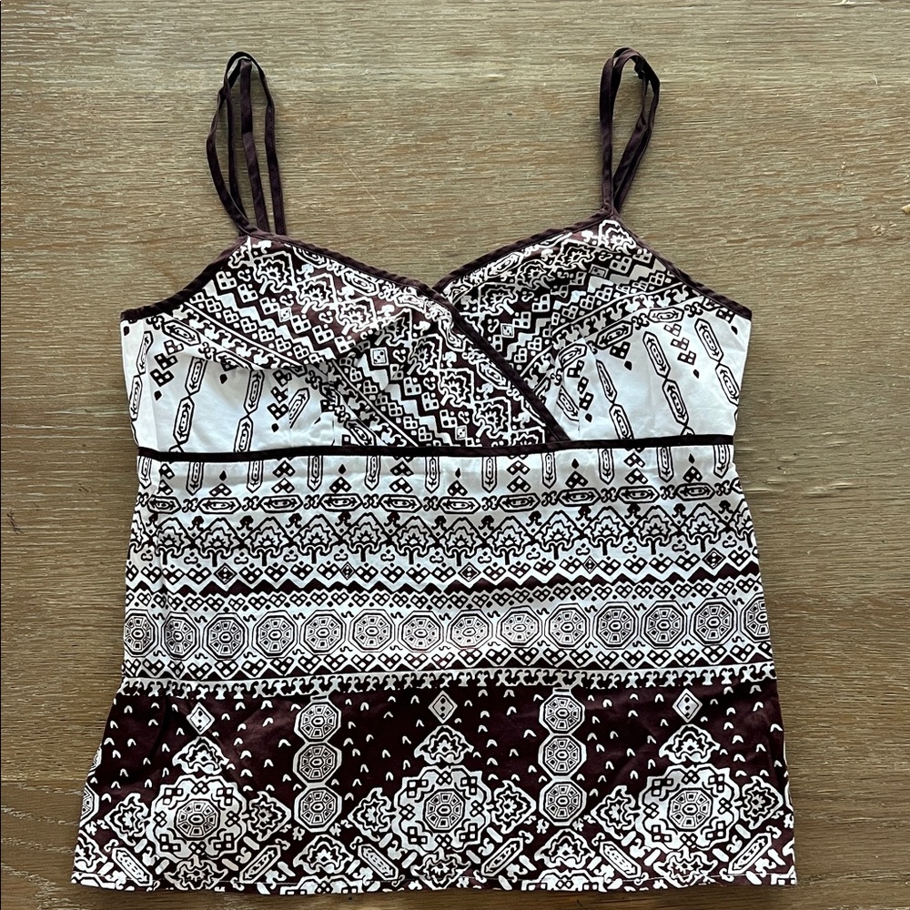 Ann Taylor Women's Brown and White Patterned Top